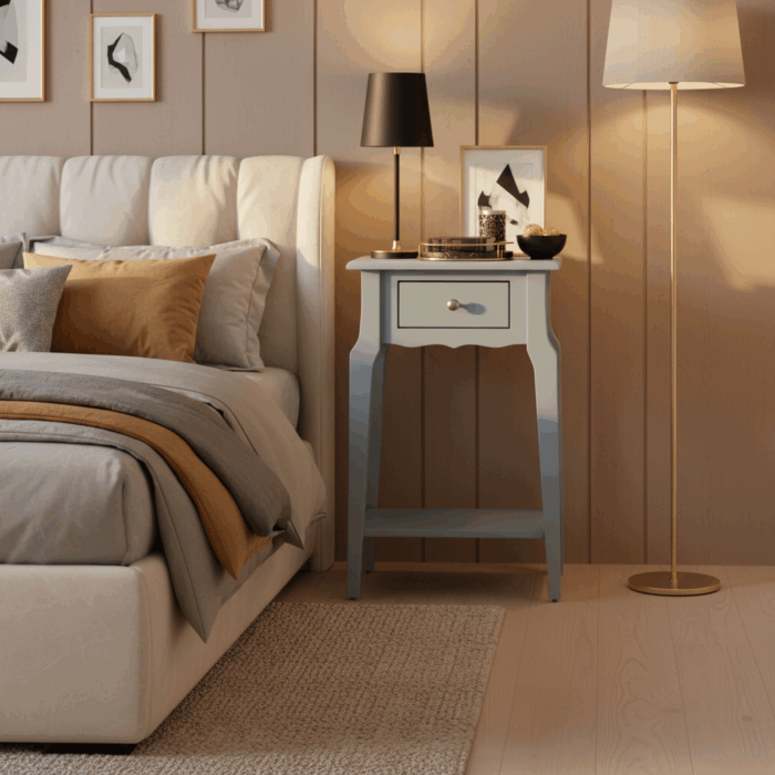 Wooding Mobilya Masif Konik Mavi Raflı Komodin