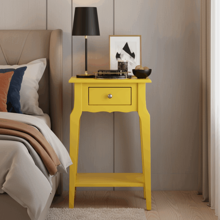 Wooding Mobilya Masif Konik Sarı Raflı Komodin