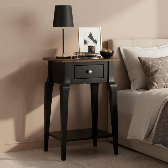 Wooding Mobilya Masif Konik Siyah Ceviz Raflı Komodin