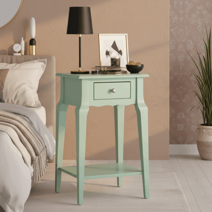 Wooding Mobilya Masif Konik Su Yeşili Raflı Komodin