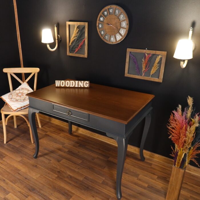 Wooding Mobilya 110 Cm Çekmeceli Masif Antrasit Ceviz Çalışma Masası