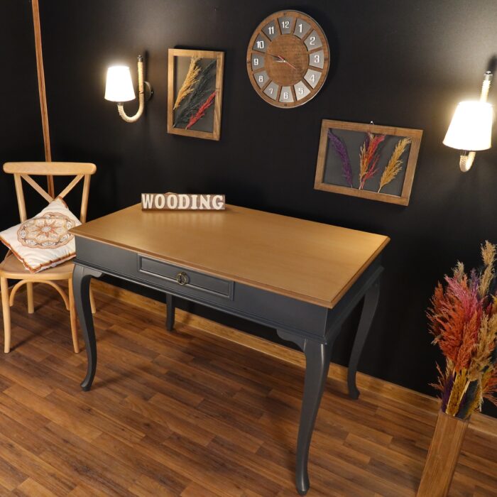 Wooding Mobilya 110 Cm Çekmeceli Masif Antrasit Naturel Çalışma Masası