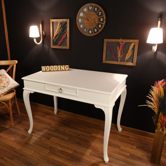 Wooding Mobilya 110 Cm Çekmeceli Masif Beyaz Çalışma Masası