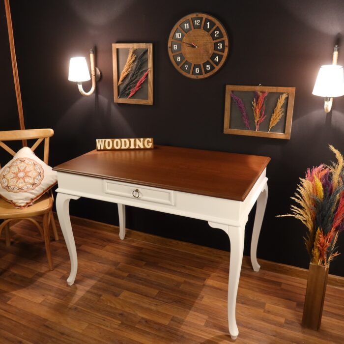 Wooding Mobilya 110 Cm Çekmeceli Masif Beyaz Ceviz Çalışma Masası