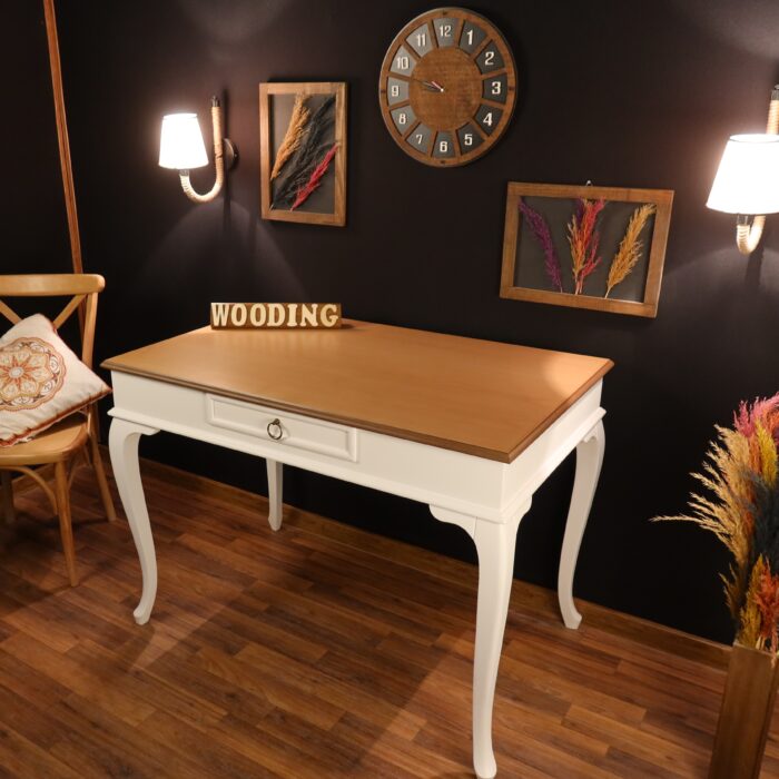 Wooding Mobilya 110 Cm Çekmeceli Masif Beyaz Naturel Çalışma Masası