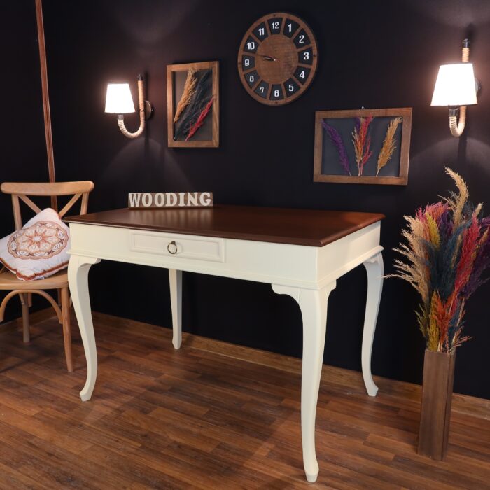 Wooding Mobilya 110 Cm Çekmeceli Masif Krem Ceviz Çalışma Masası