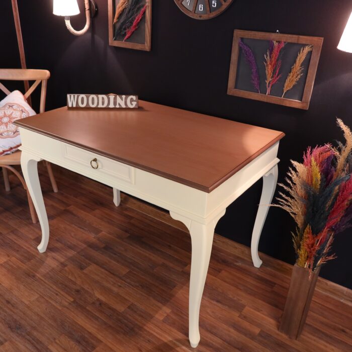 Wooding Mobilya 110 Cm Çekmeceli Masif Krem Naturel Çalışma Masası