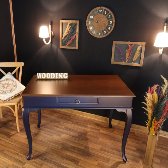 Wooding Mobilya 110 Cm Çekmeceli Masif Lacivert Ceviz Çalışma Masası