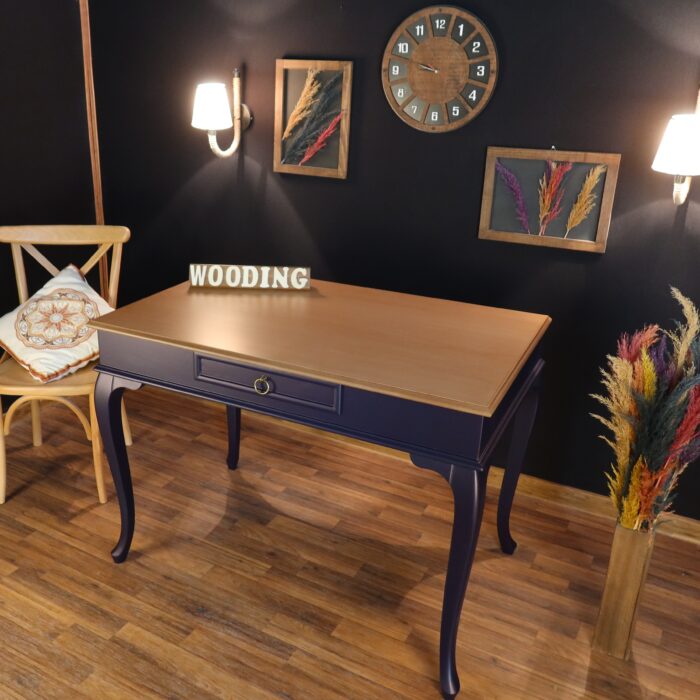 Wooding Mobilya 110 Cm Çekmeceli Masif Lacivert Naturel Çalışma Masası