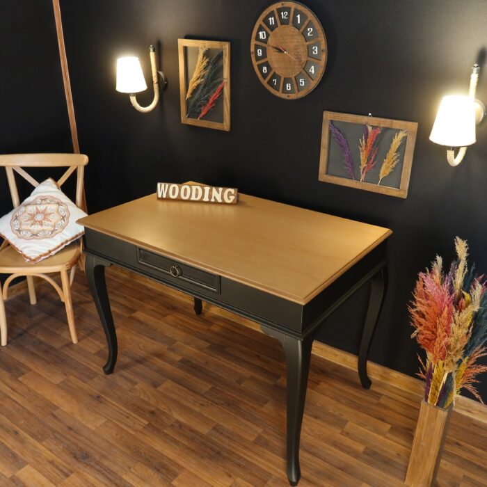 Wooding Mobilya 110 Cm Çekmeceli Masif Siyah Naturel Çalışma Masası