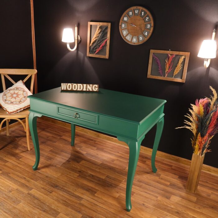 Wooding Mobilya 110 Cm Çekmeceli Masif Yeşil Çalışma Masası