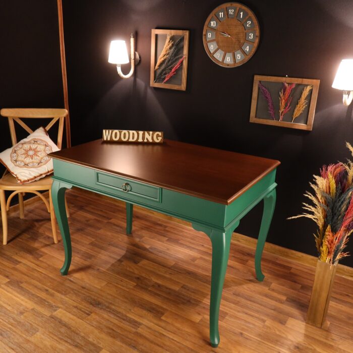 Wooding Mobilya 110 Cm Çekmeceli Masif Yeşil Ceviz Çalışma Masası