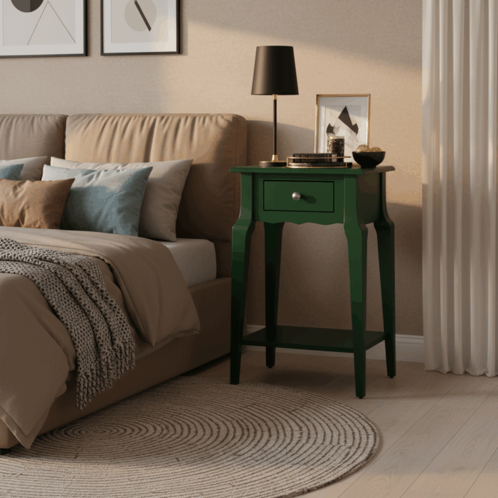 Wooding Mobilya Masif Konik Yeşil Raflı Komodin